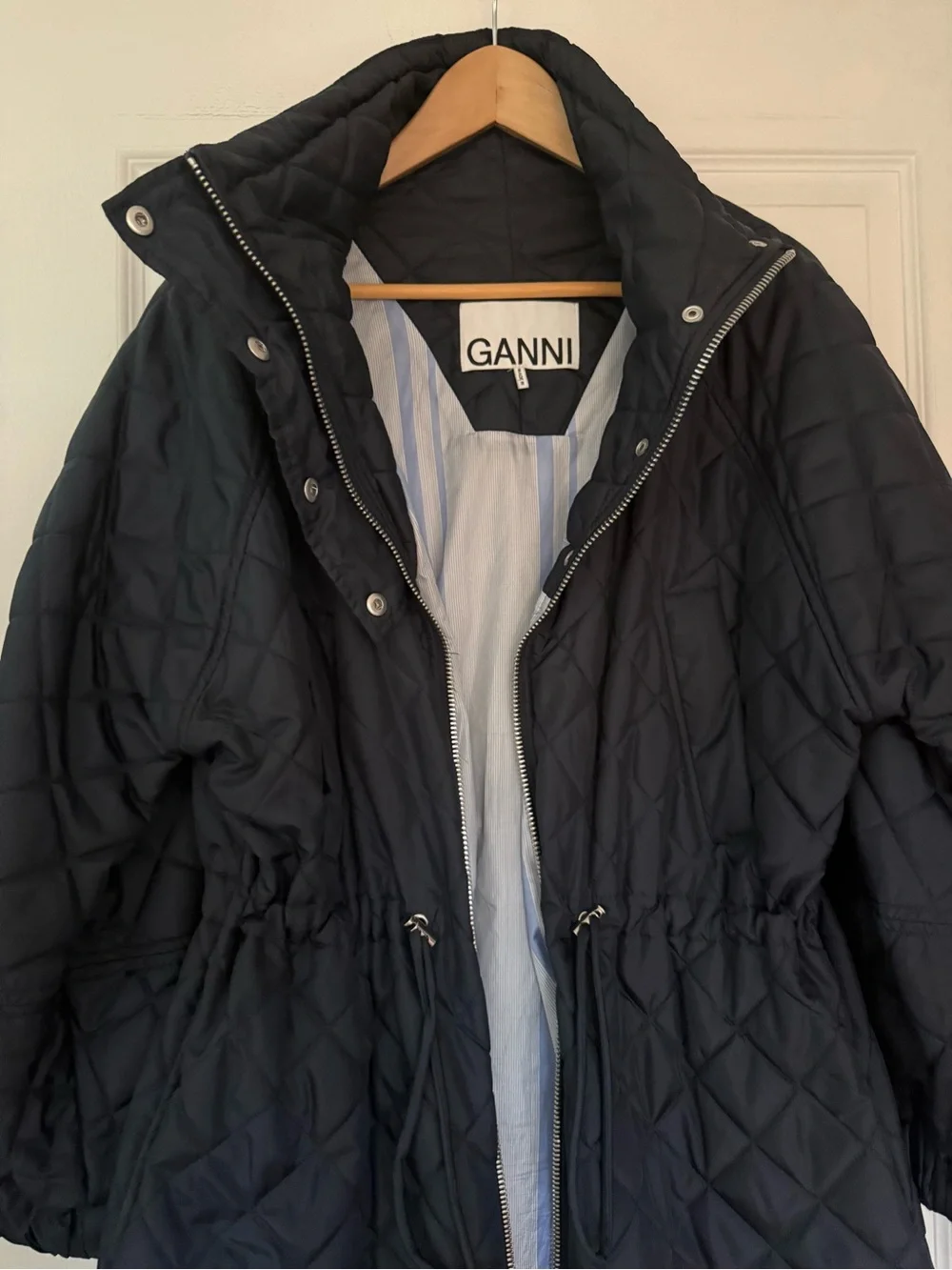 Ganni Long Puffer Coat with Drawstring Waist